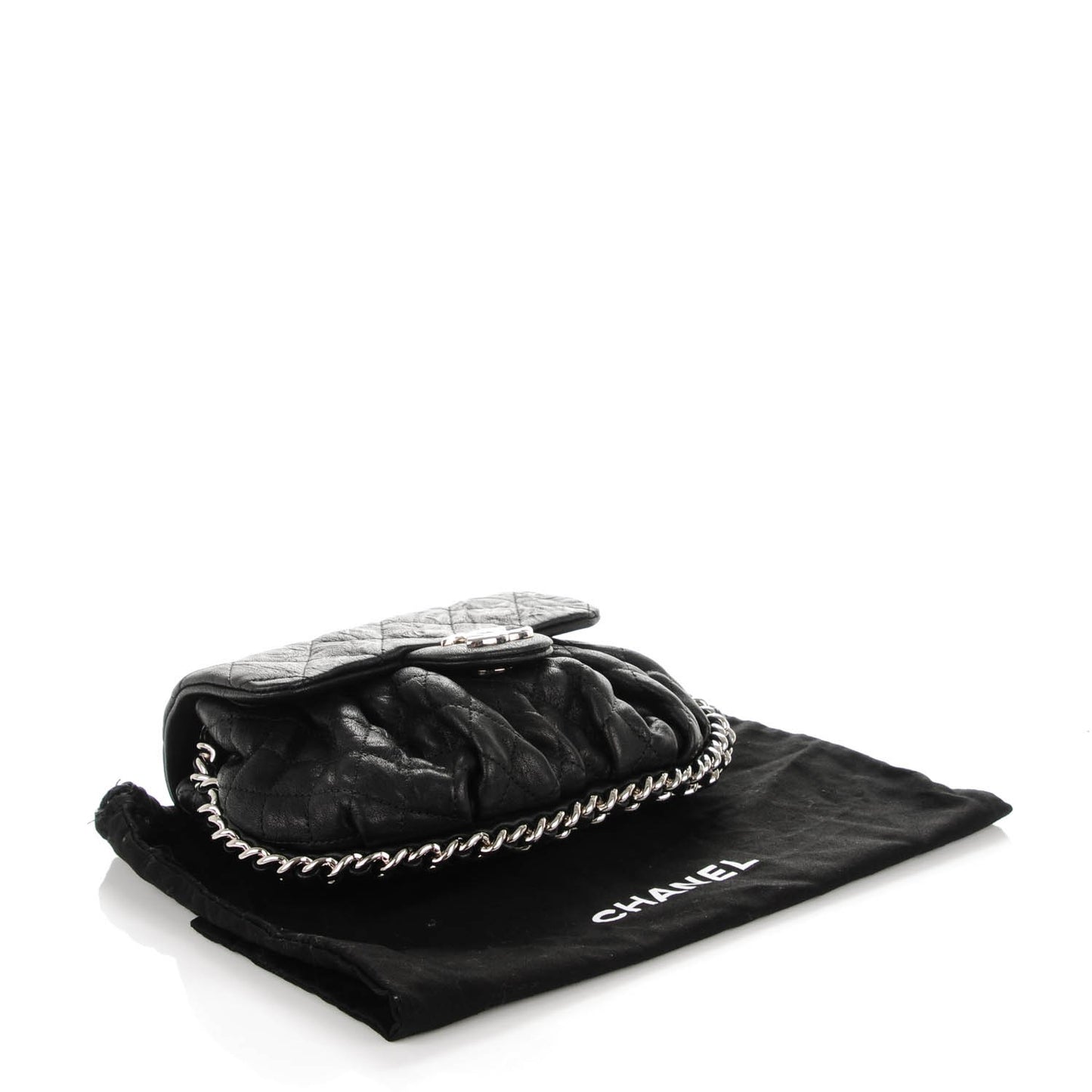 Washed Lambskin Quilted Mini Chain Around Flap Black