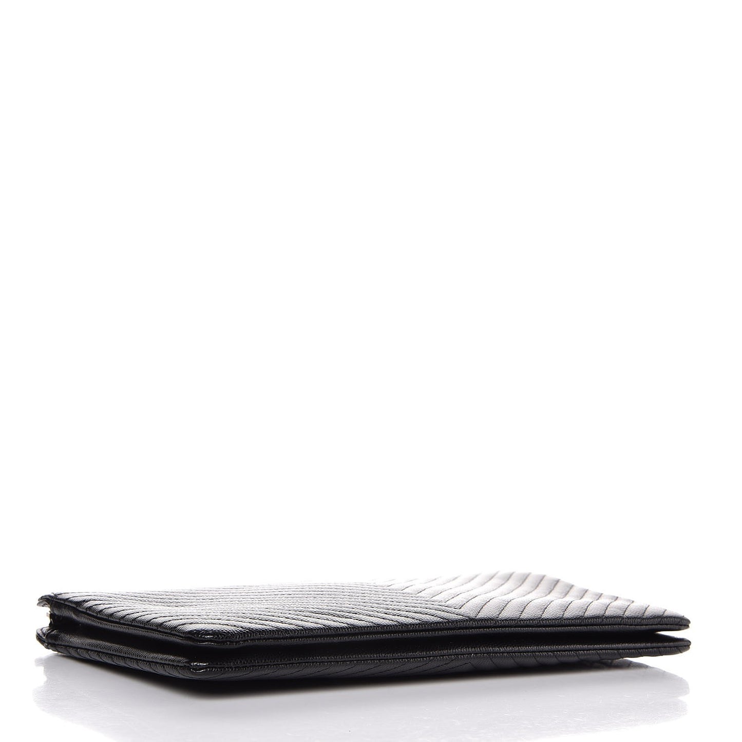 Caviar Chevron Quilted Large Zipped Clutch Black