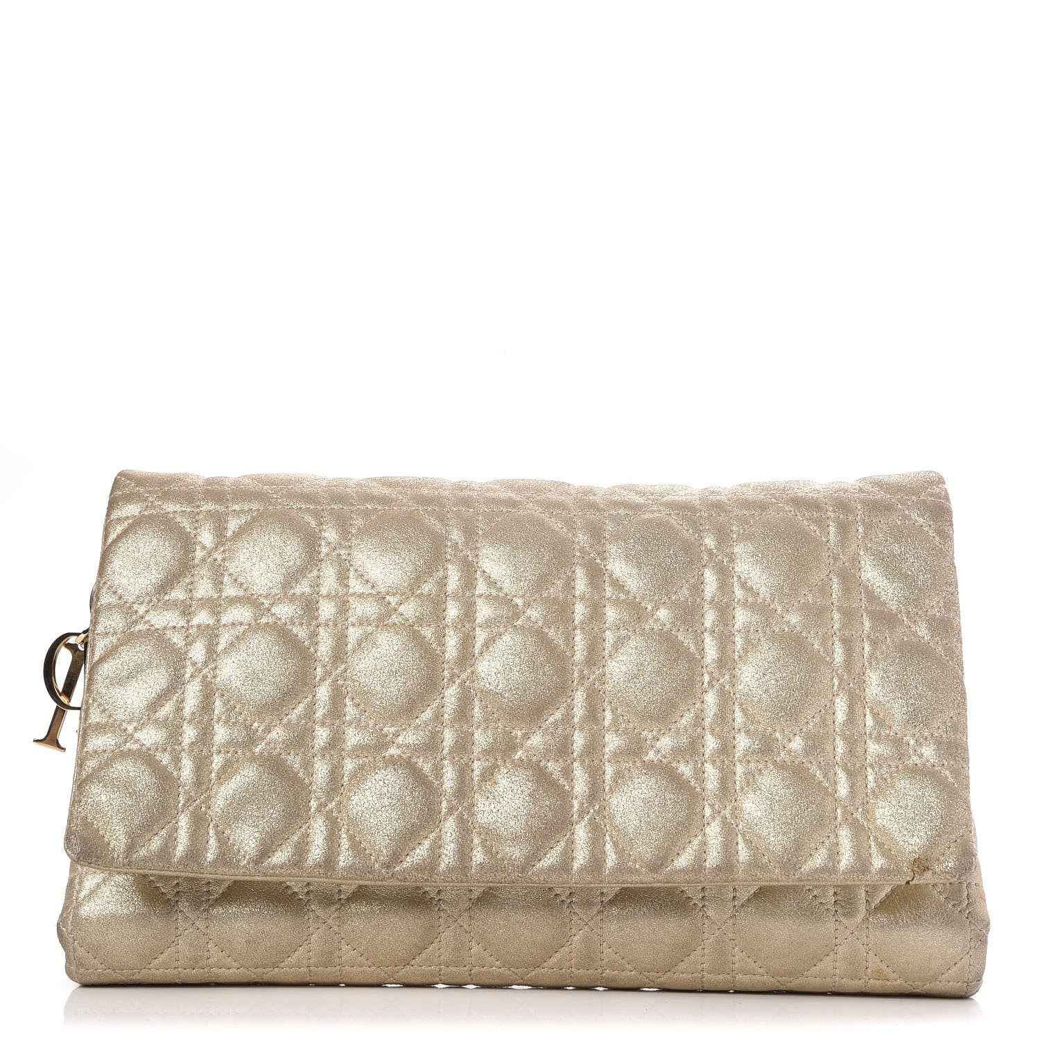 Christian Dior Metallic Calfskin Cannage Flap Clutch Gold 1 of 15