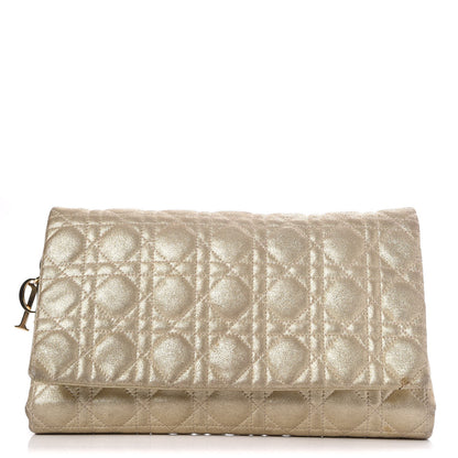 Christian Dior Metallic Calfskin Cannage Flap Clutch Gold 1 of 15