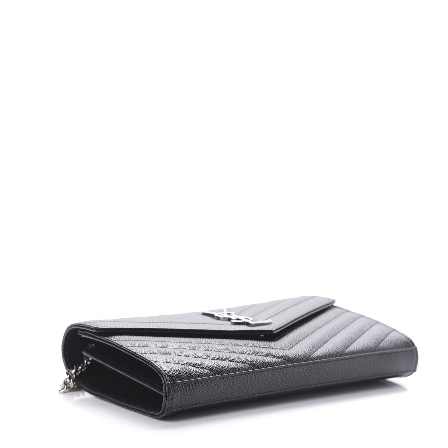 Saint Laurent Grain De Poudre Matelasse Chevron Monogram Chain Wallet Black 4 of 9