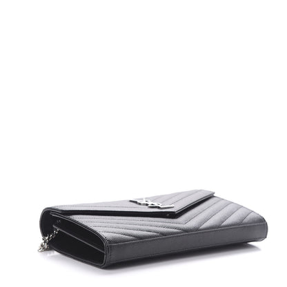 Saint Laurent Grain De Poudre Matelasse Chevron Monogram Chain Wallet Black 4 of 9