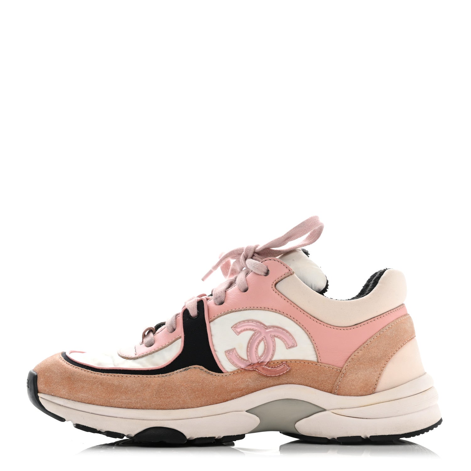 Chanel Nylon Lambskin Suede Calfskin CC Sneakers 36.5 Pink 1 of 21