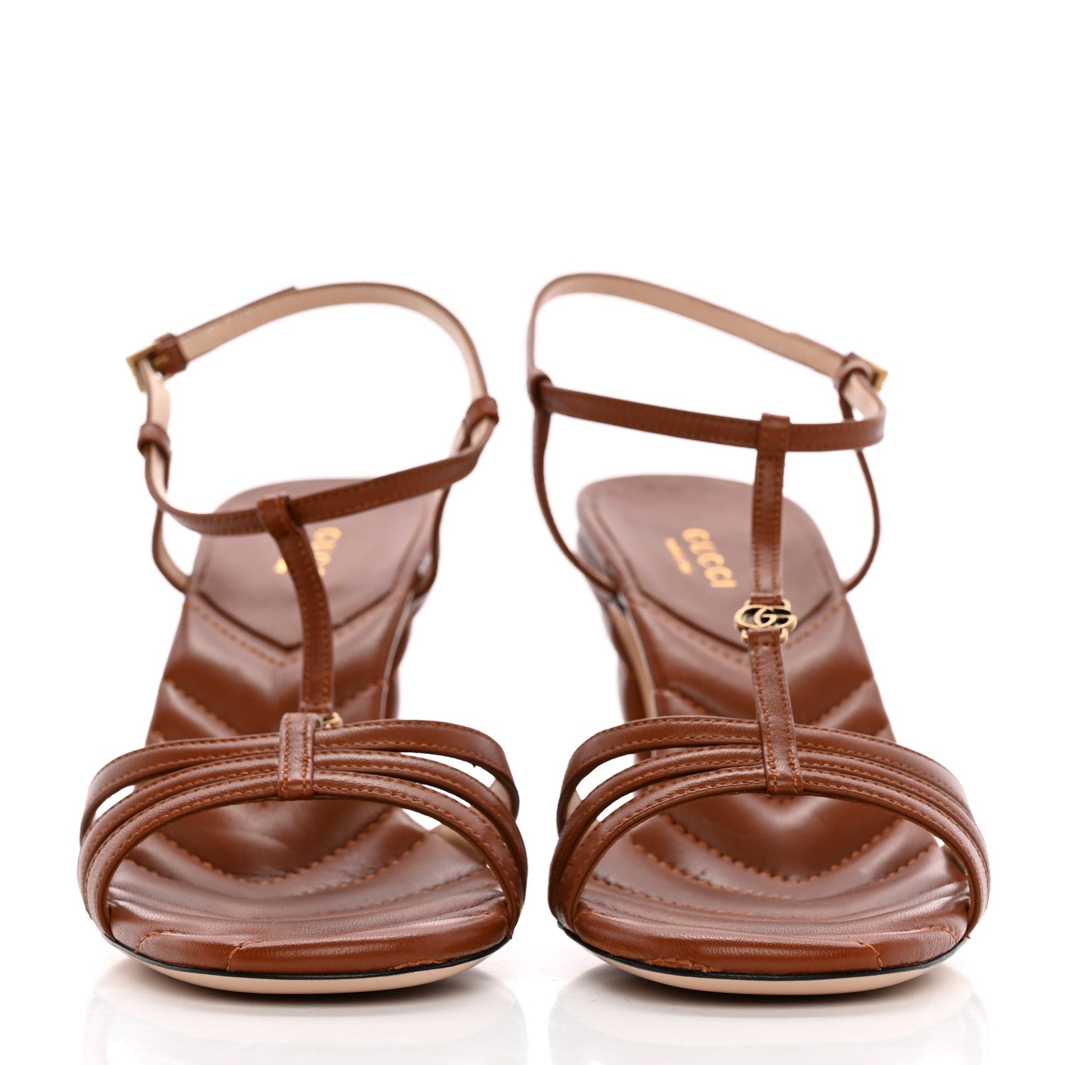 Gucci Nappa Matelasse T-Strap 40mm Sandals 38 Brown Papaya 2 of 10