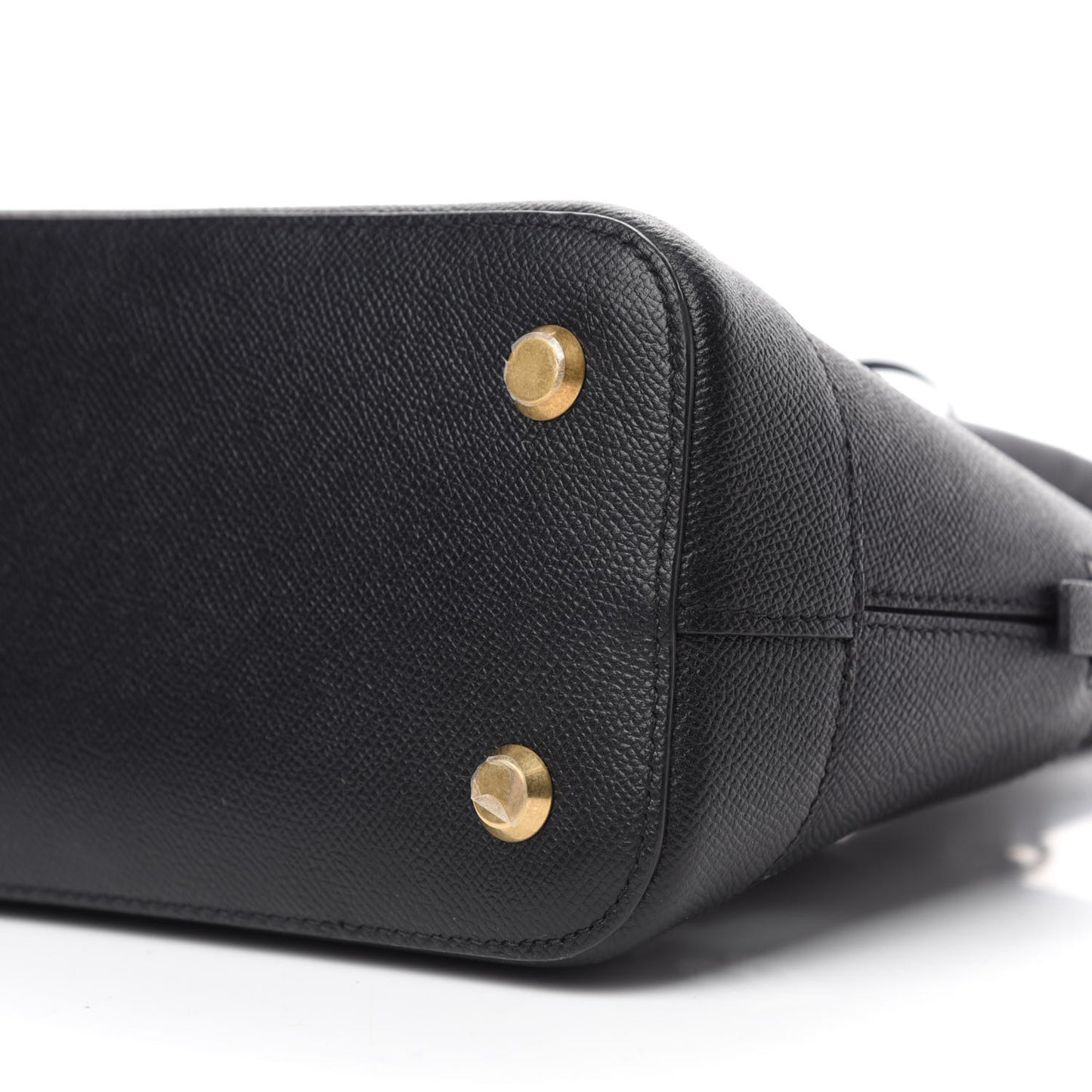Signature Grained Calfskin Logo S Ville Top Handle Bag Black