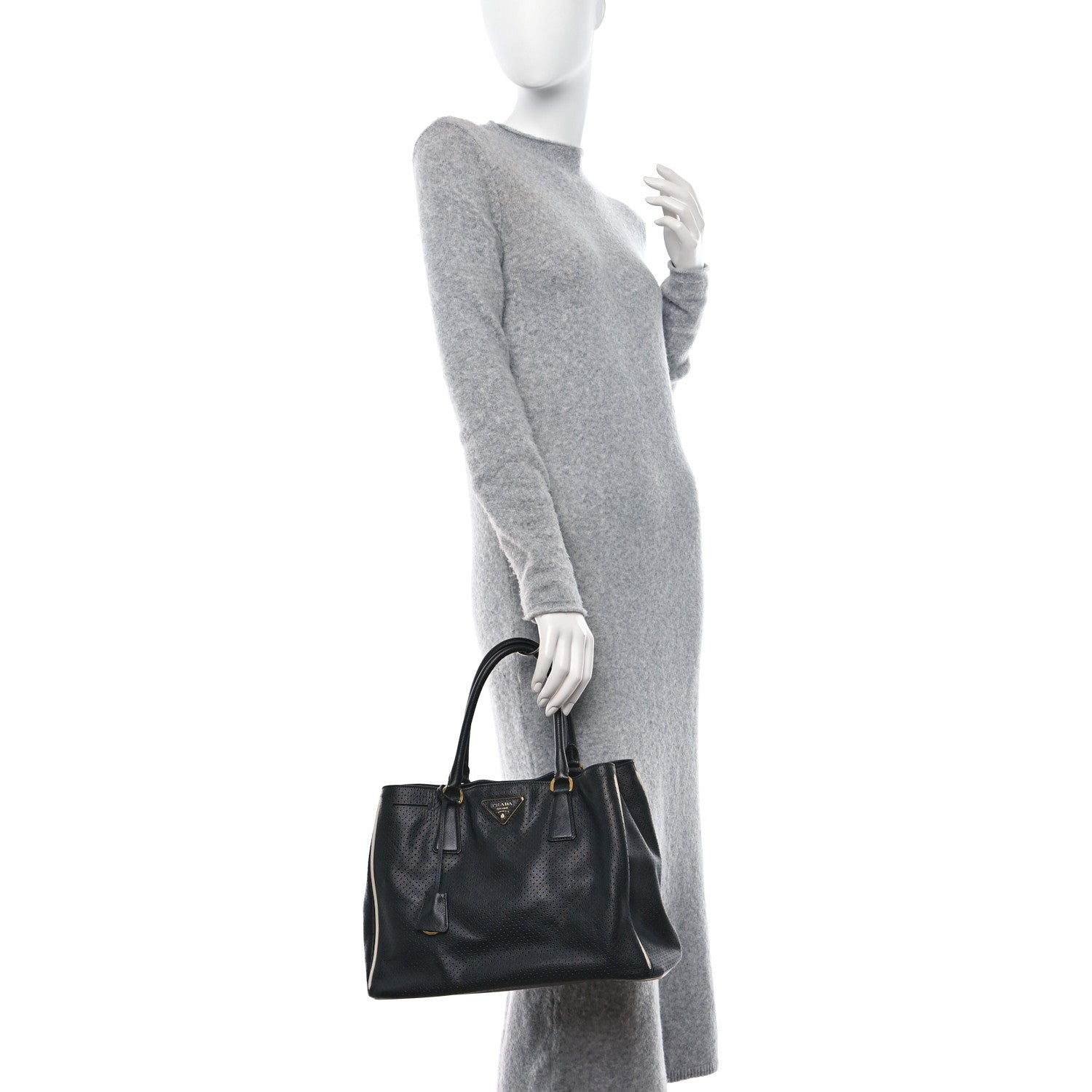 Prada Saffiano Fori Perforated Lux Tote Black 2 of 12