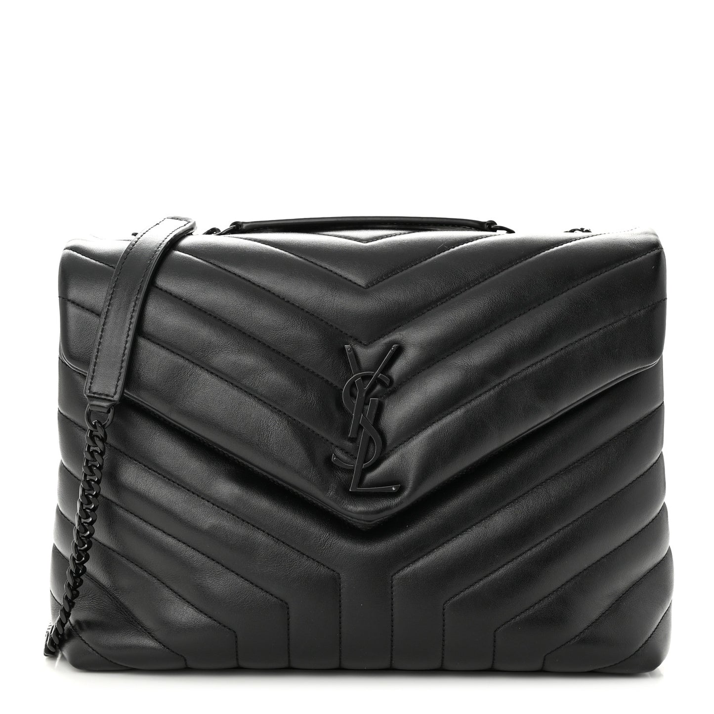 Calfskin Y Quilted Monogram Monochrome Medium Loulou Chain Satchel Black