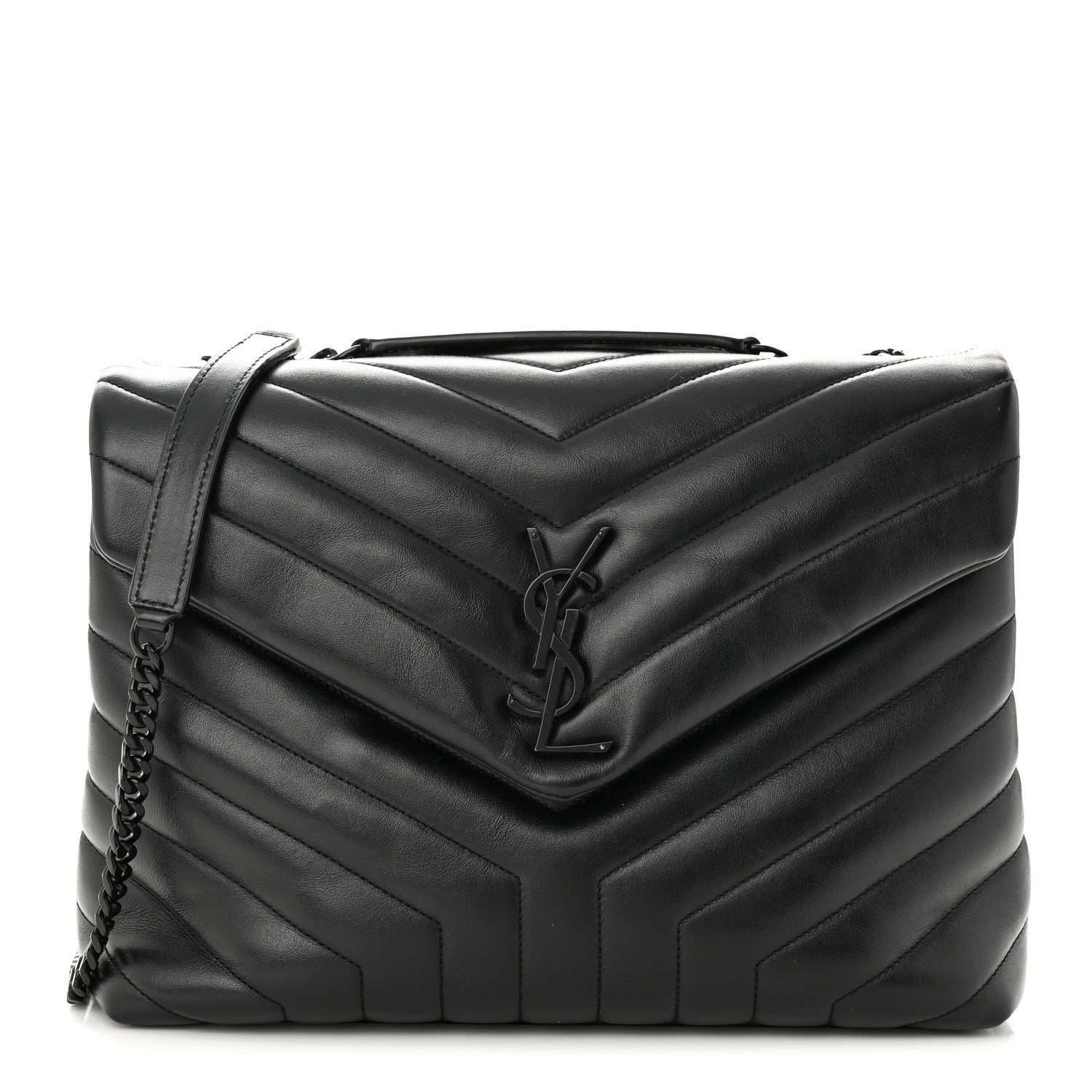 Saint Laurent Calfskin Y Quilted Monogram Monochrome Medium Loulou Chain Satchel Black 1 of 11