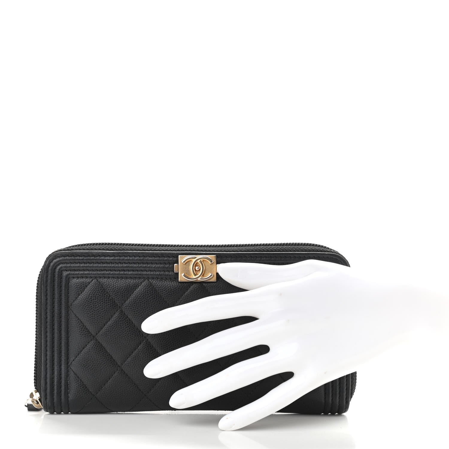 Chanel Caviar Quilted Boy Long Zip Around Wallet Black 2 of 12