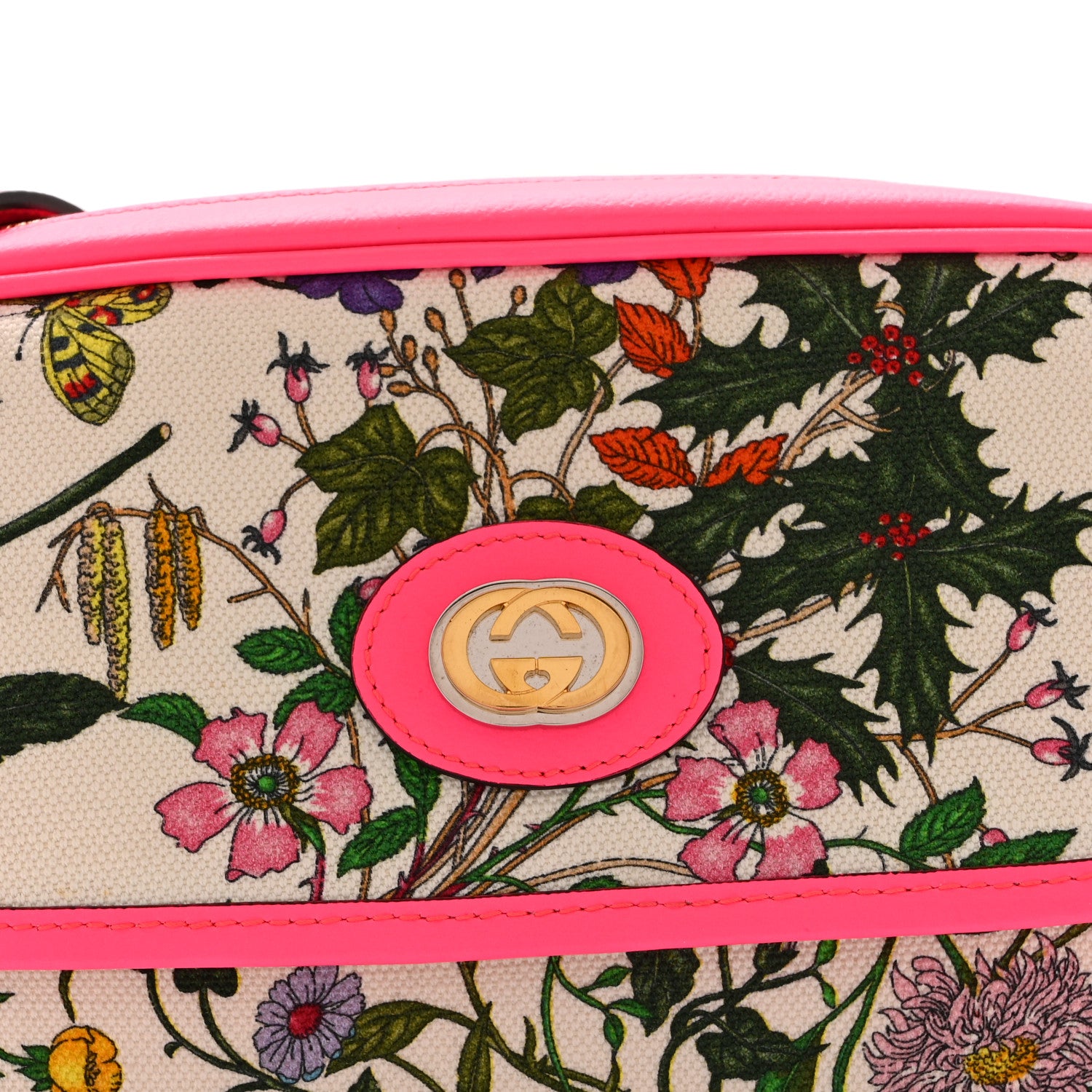 Gucci Canvas Flora Floral Shoulder Bag White Fuchsia Fluo 8 of 10