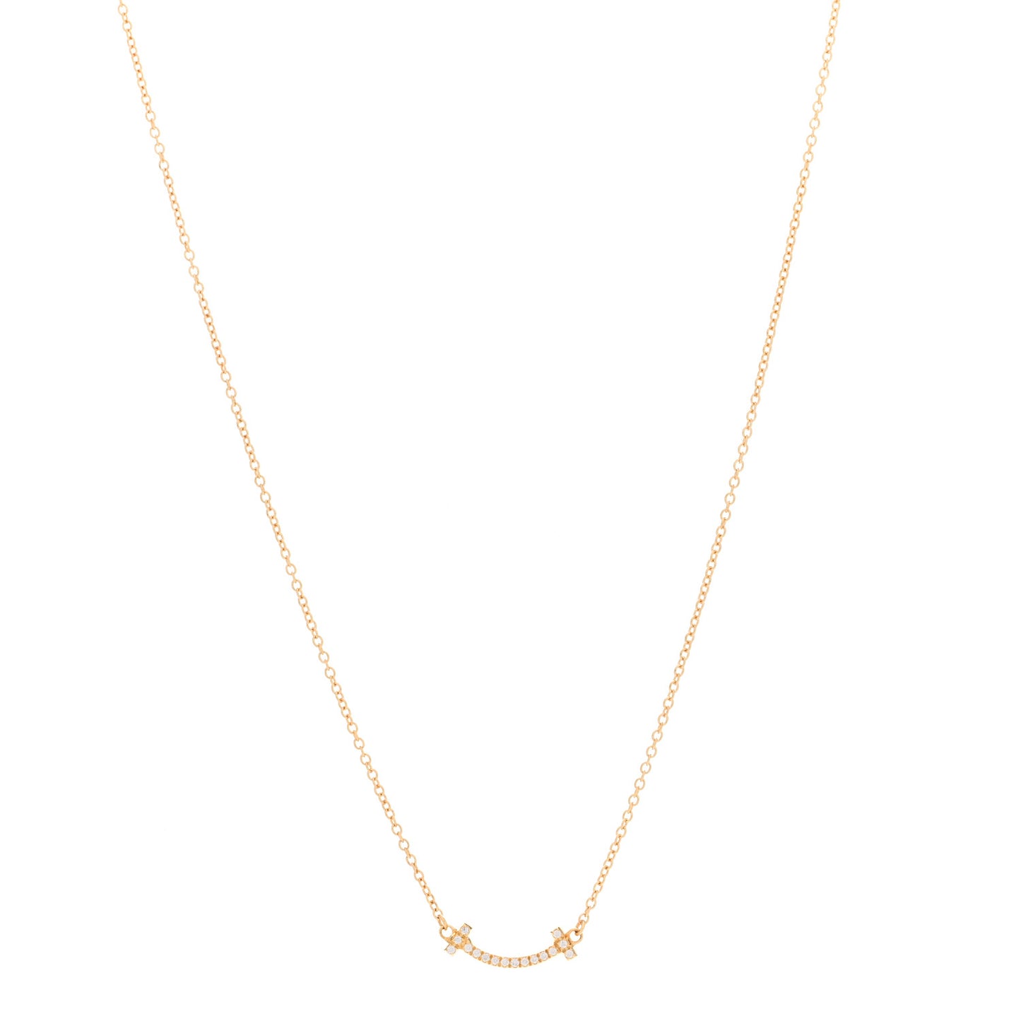 18K Yellow Gold Diamond Mini T Smile Pendant Necklace