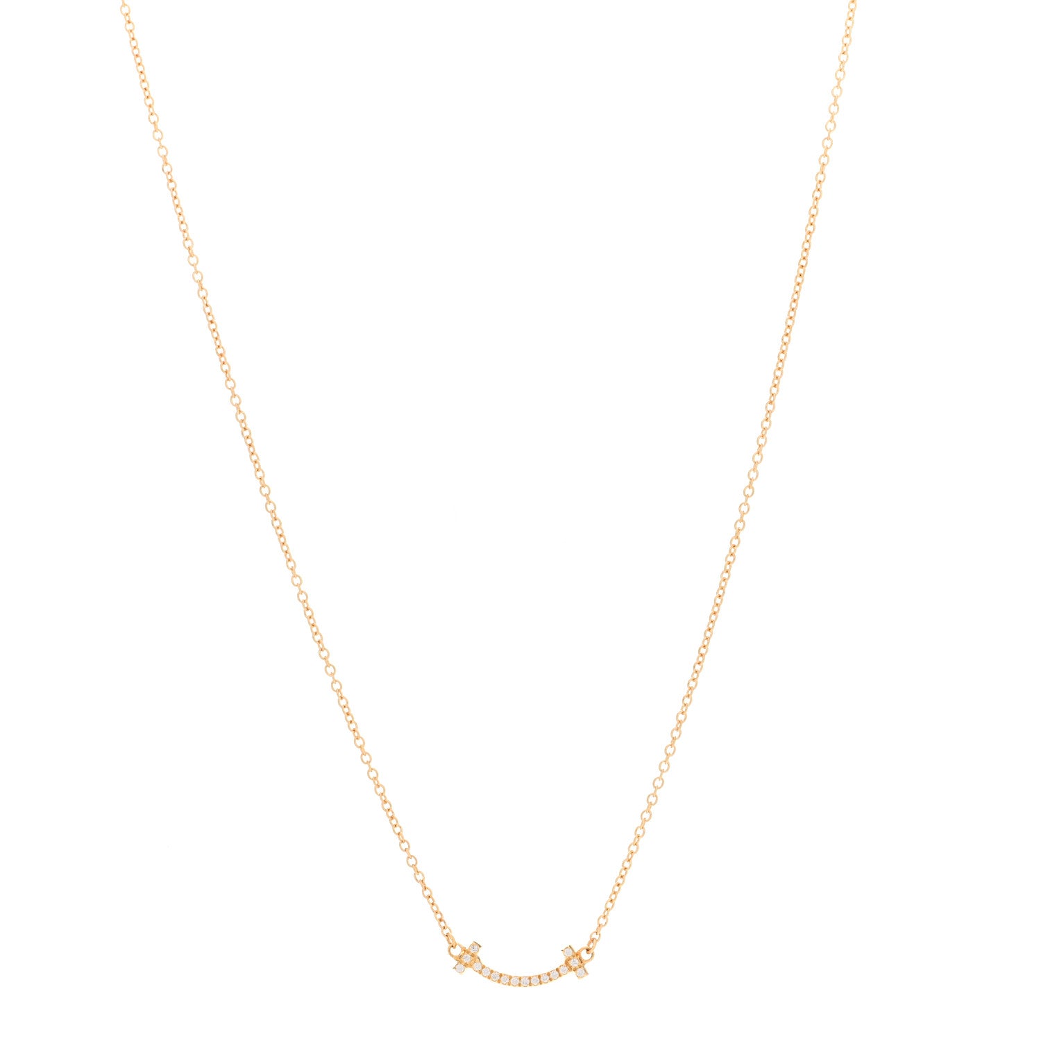 Tiffany 18K Yellow Gold Diamond Mini T Smile Pendant Necklace 1 of 6