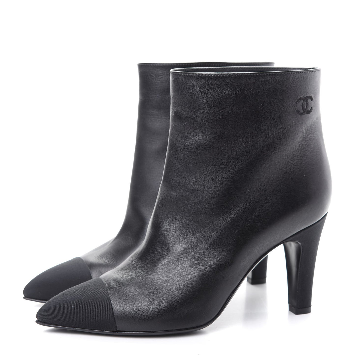 Lambskin Grosgrain Cap Toe Short Ankle Boots 37.5 Black