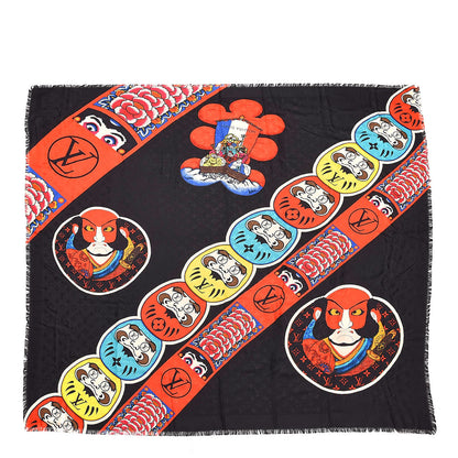Louis Vuitton Silk Wool Monogram Kabuki Stickers Shawl Black 1 of 5