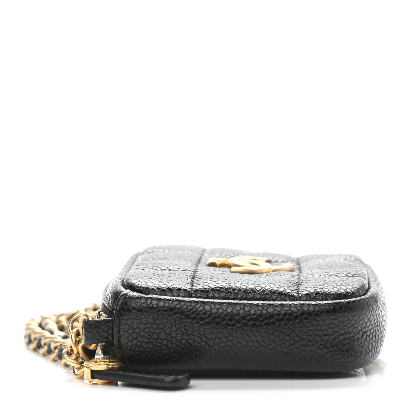 Caviar Quilted Diamond Coin Purse With Chain Black