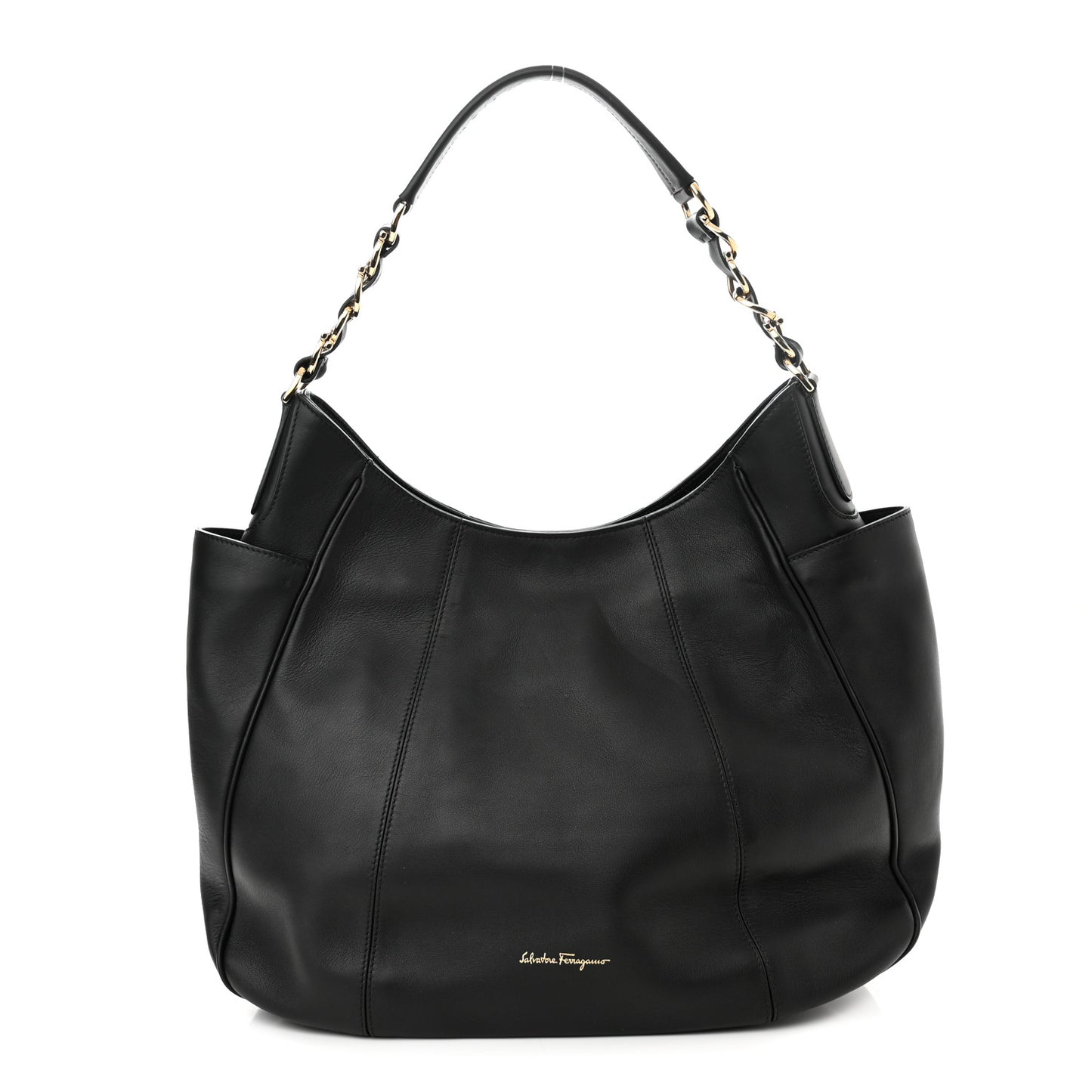 Calfskin Elle Gancini Chain Hobo Black