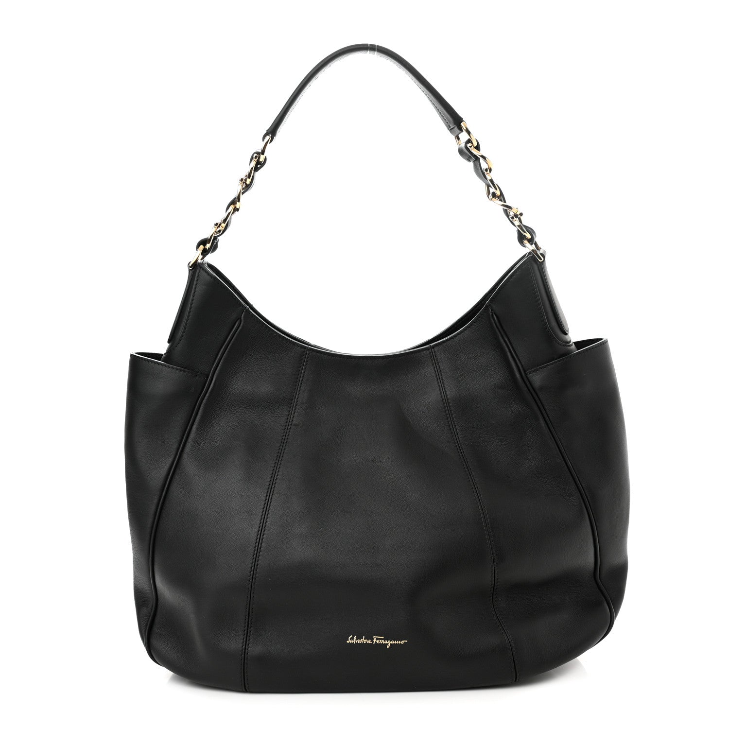 Salvatore Ferragamo Calfskin Elle Gancini Chain Hobo Black 1 of 11