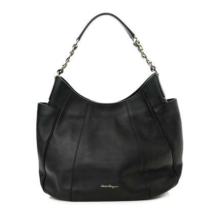 Salvatore Ferragamo Calfskin Elle Gancini Chain Hobo Black 1 of 11