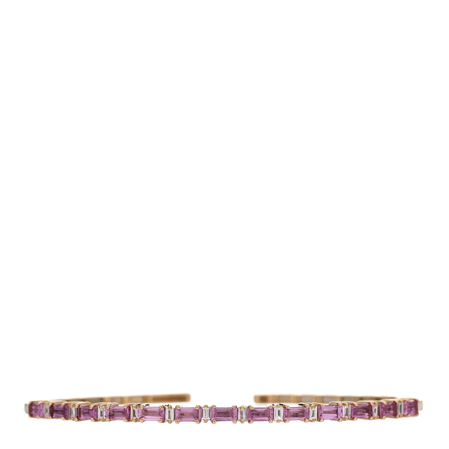 18K Yellow Gold Diamond Pink Sapphire Baguette Cuff Bracelet