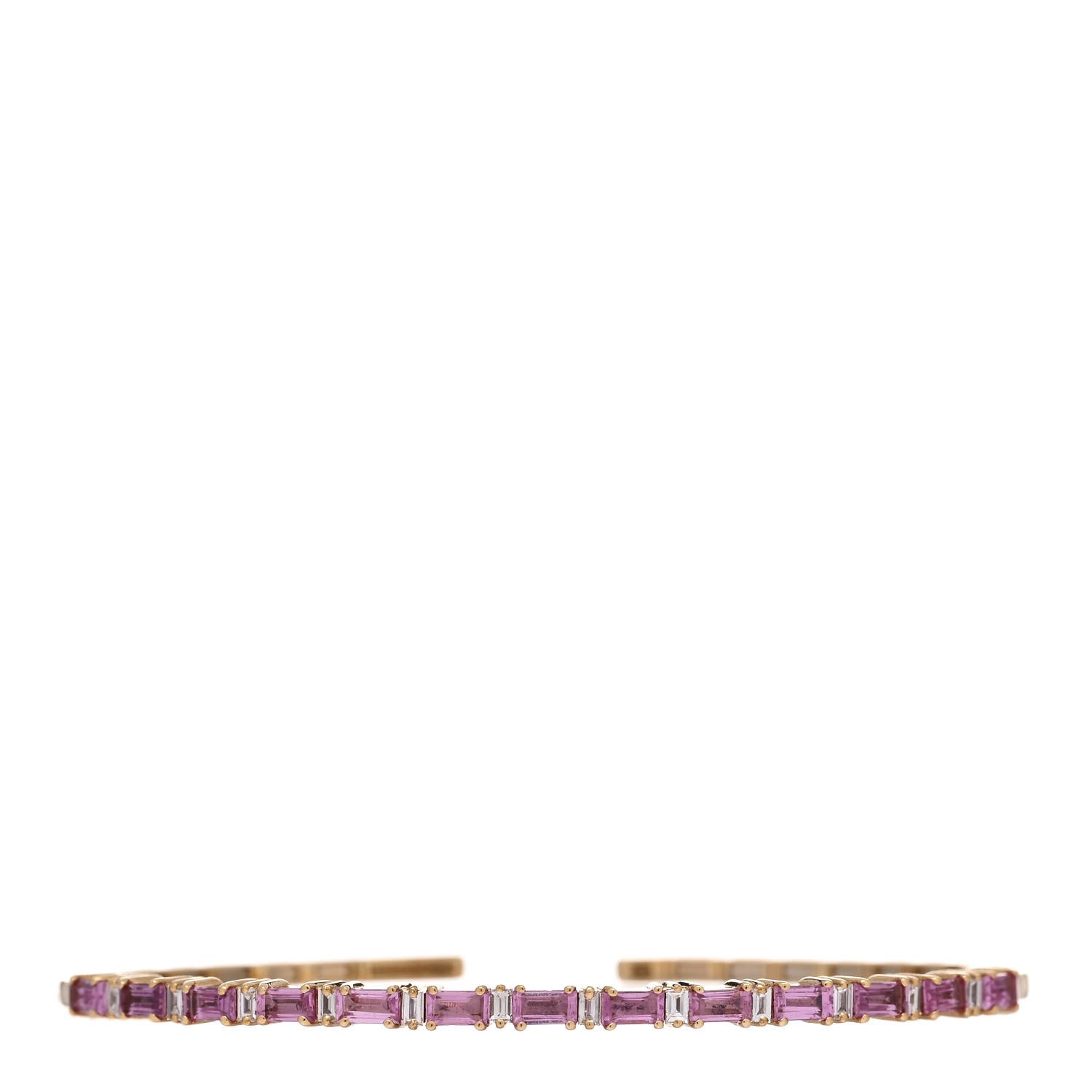 Suzanne Kalan 18K Yellow Gold Diamond Pink Sapphire Baguette Cuff Bracelet 1 of 3
