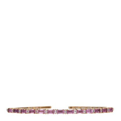 Suzanne Kalan 18K Yellow Gold Diamond Pink Sapphire Baguette Cuff Bracelet 1 of 3