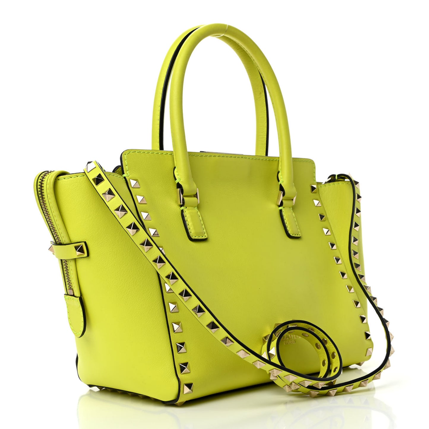 Vitello Small Rockstud Double Handle Tote Yellow Fluo