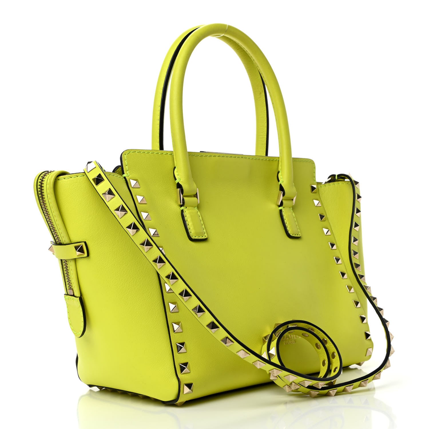 Valentino Garavani Vitello Small Rockstud Double Handle Tote Yellow Fluo 2 of 4