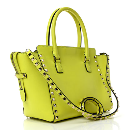 Valentino Garavani Vitello Small Rockstud Double Handle Tote Yellow Fluo 2 of 4