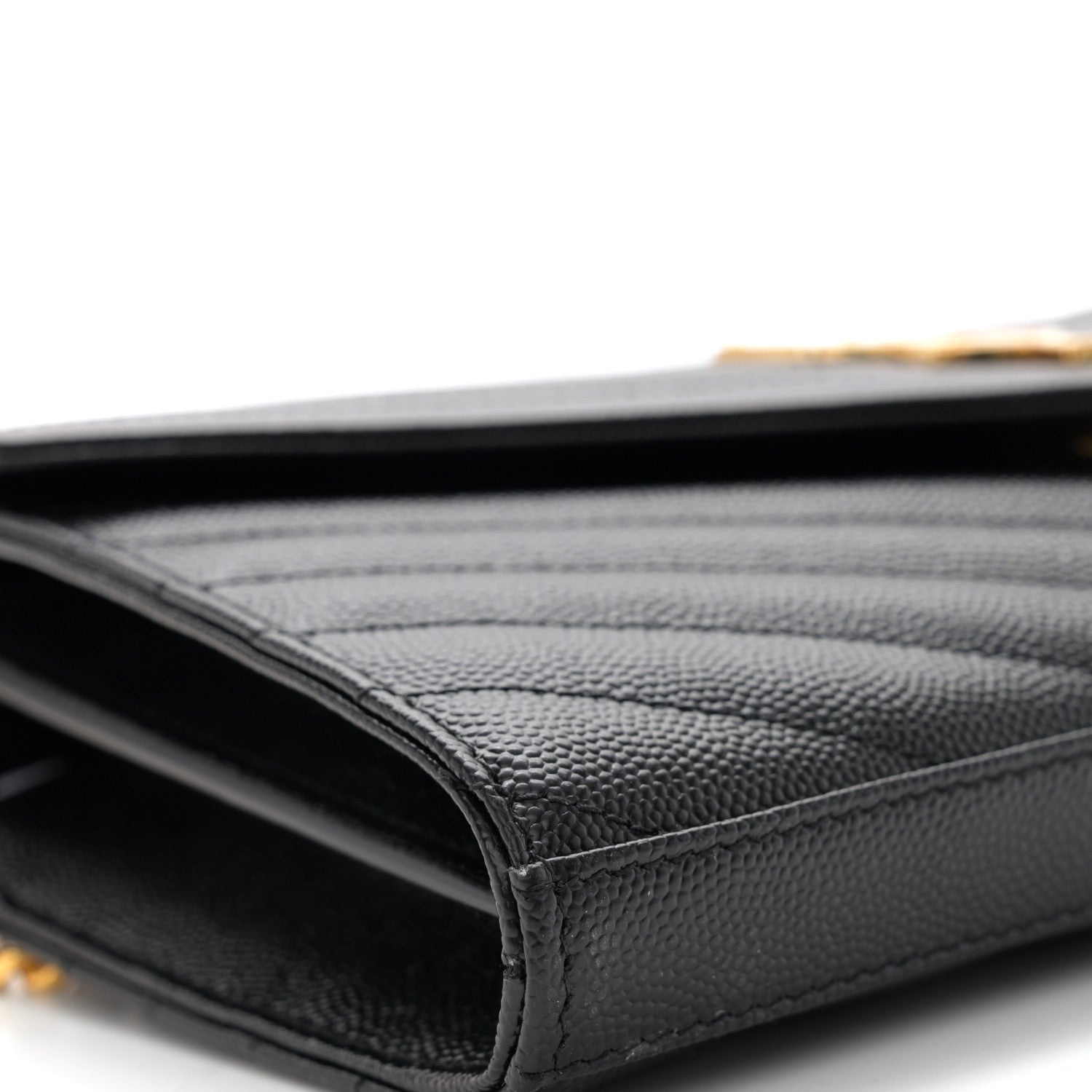 Saint Laurent Grain De Poudre Matelasse Chevron Monogram Chain Wallet Black 9 of 10