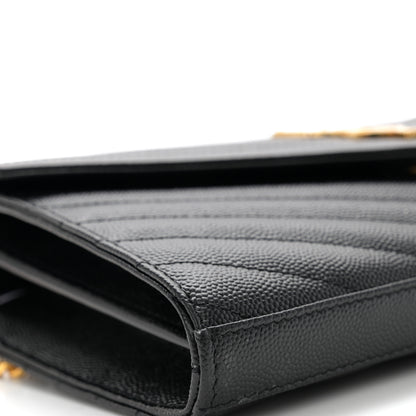 Saint Laurent Grain De Poudre Matelasse Chevron Monogram Chain Wallet Black 9 of 10