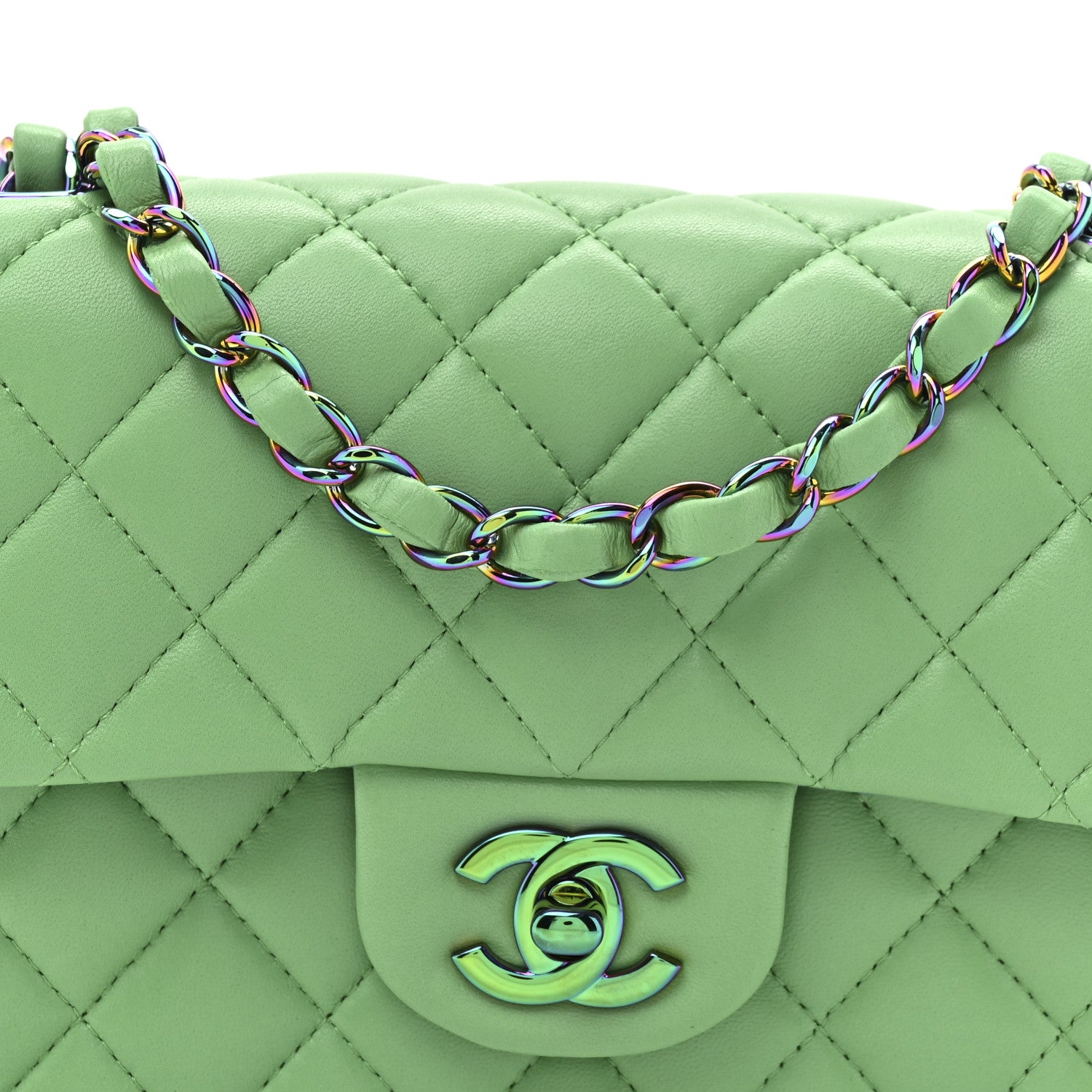 Chanel Lambskin Quilted Mini Rectangular Flap Green Blue 7 of 9