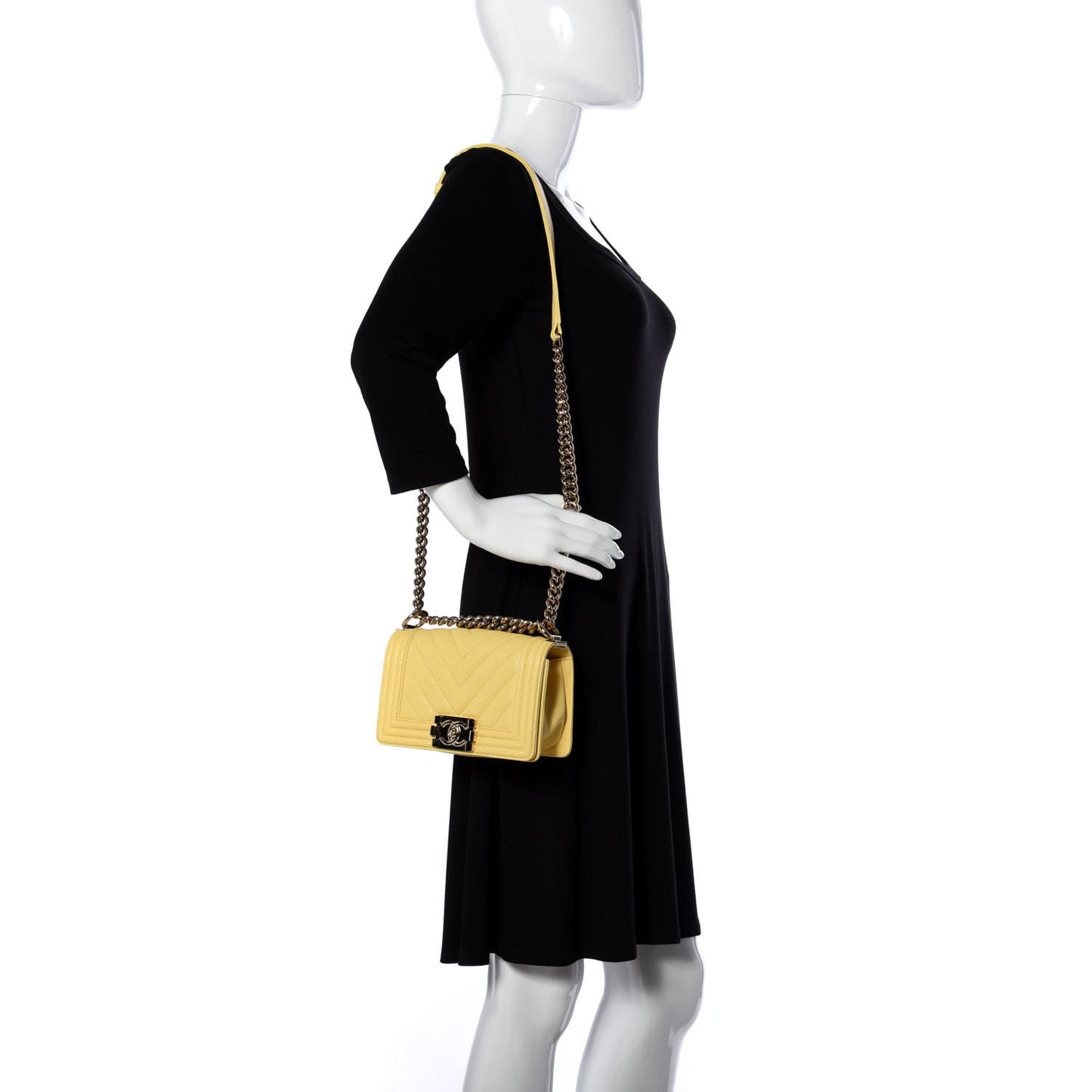 Caviar Chevron Quilted Small Boy Flap Yellow