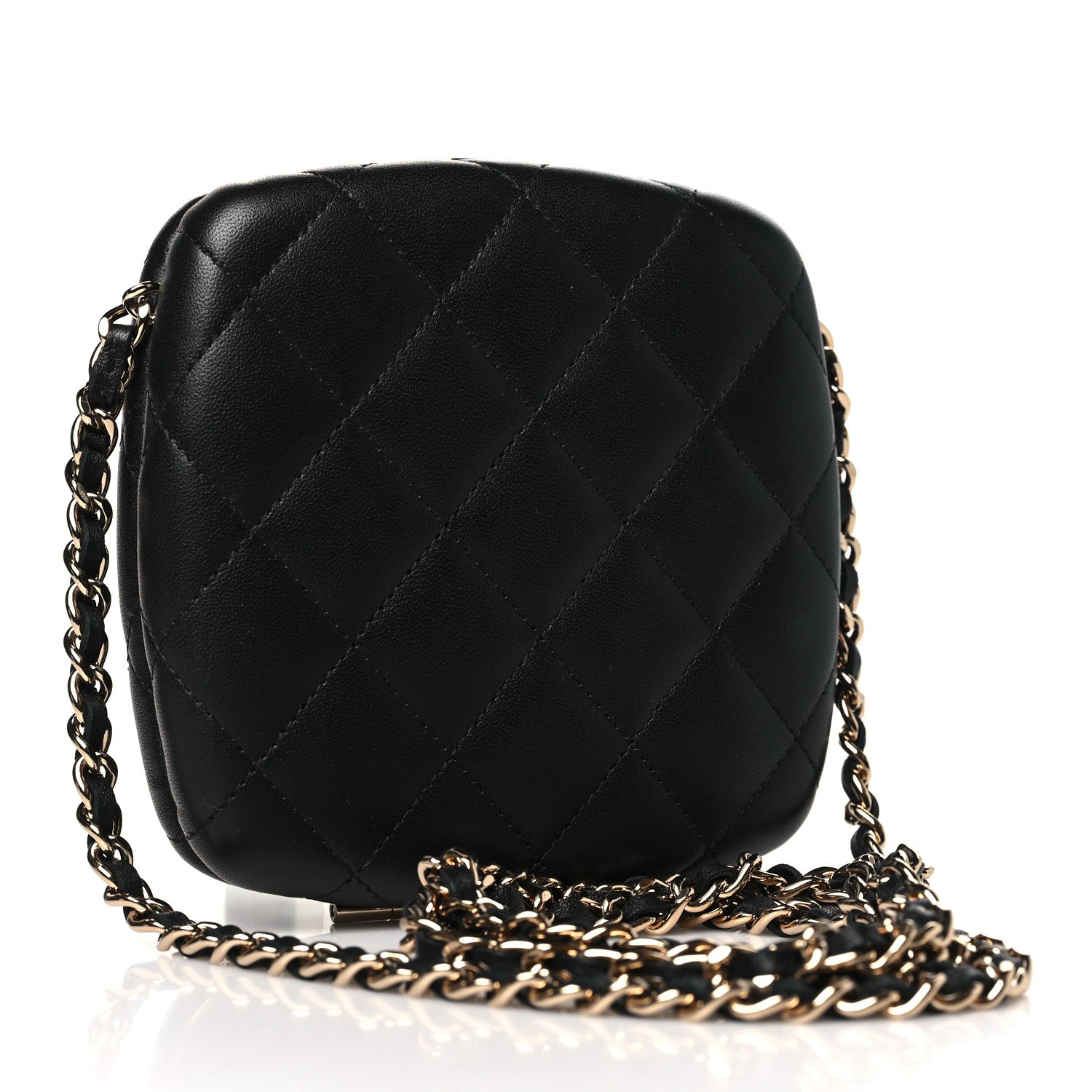 Chanel Lambskin Quilted Compact Vanity Case Purse With Chain Black 3 of 12