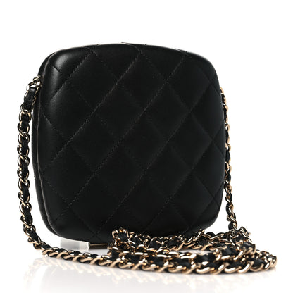 Chanel Lambskin Quilted Compact Vanity Case Purse With Chain Black 3 of 12