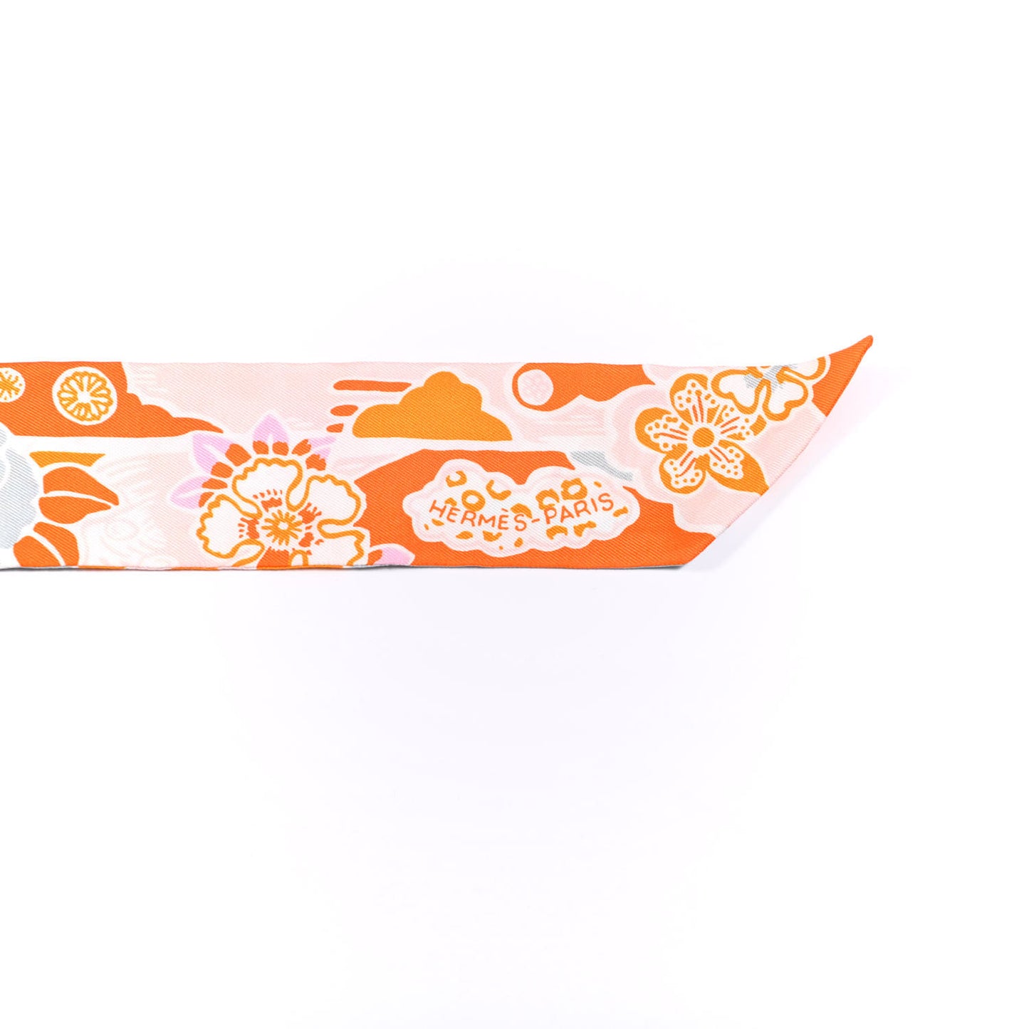 Silk Bingata Twilly Orange Rose Gris