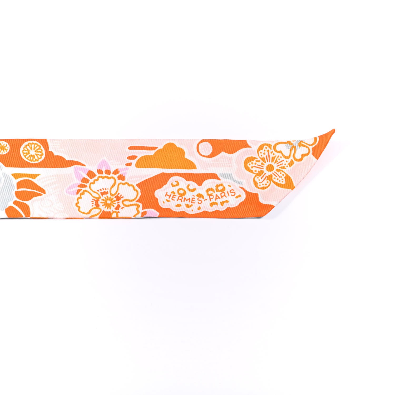 Hermes Silk Bingata Twilly Orange Rose Gris 4 of 4