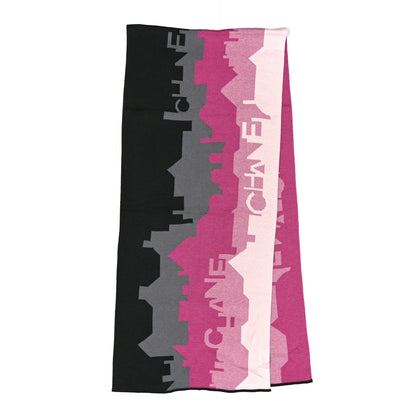 Chanel Knit Logo Printed Stole Pink Grey 2 of 3