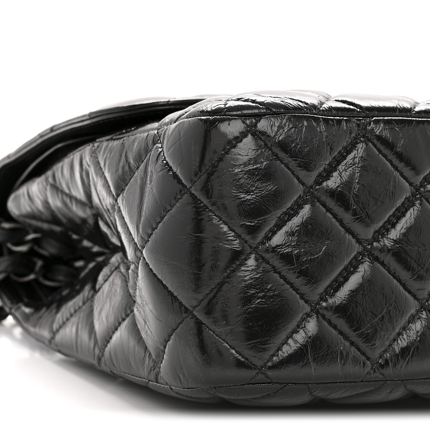 Chanel Shiny Crumpled Calfskin Quilted Jumbo Double Flap So Black 9 of 14