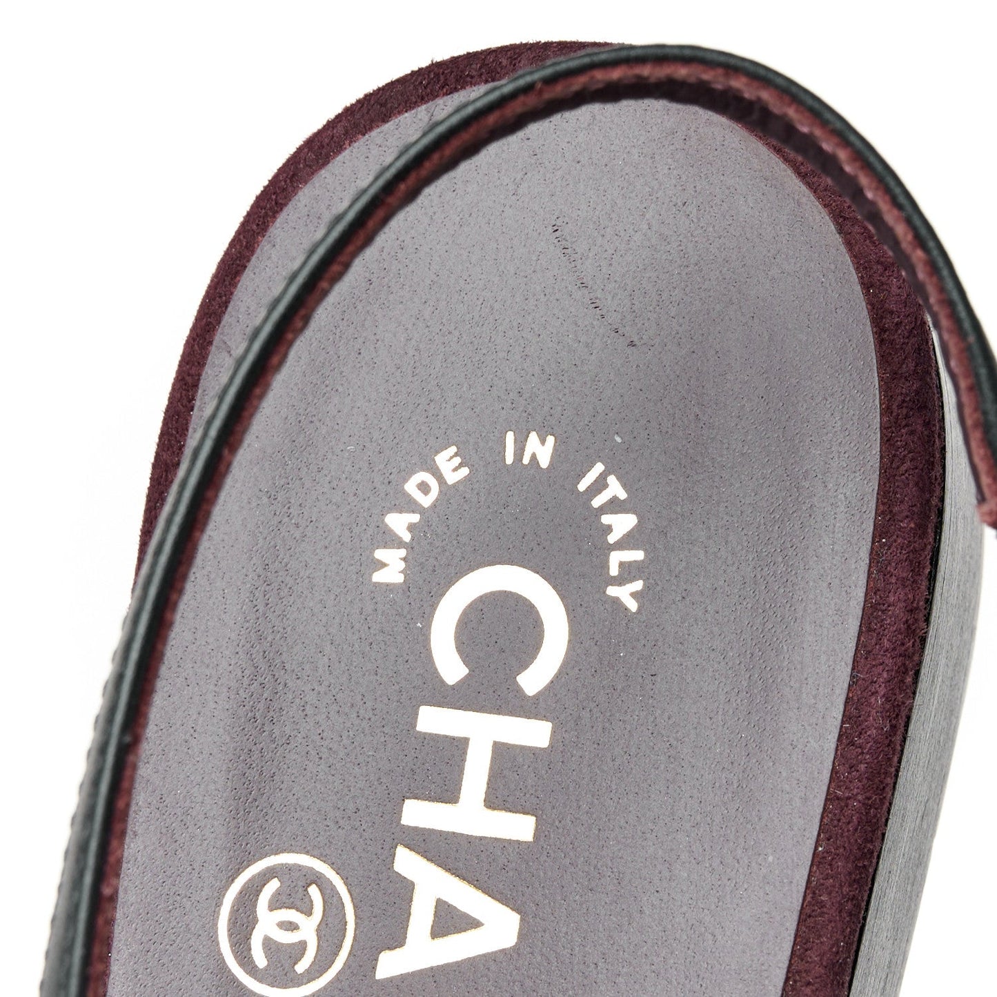 Suede Patent Crystal CC Cap Toe Slingback Flats 37.5 Burgundy Black