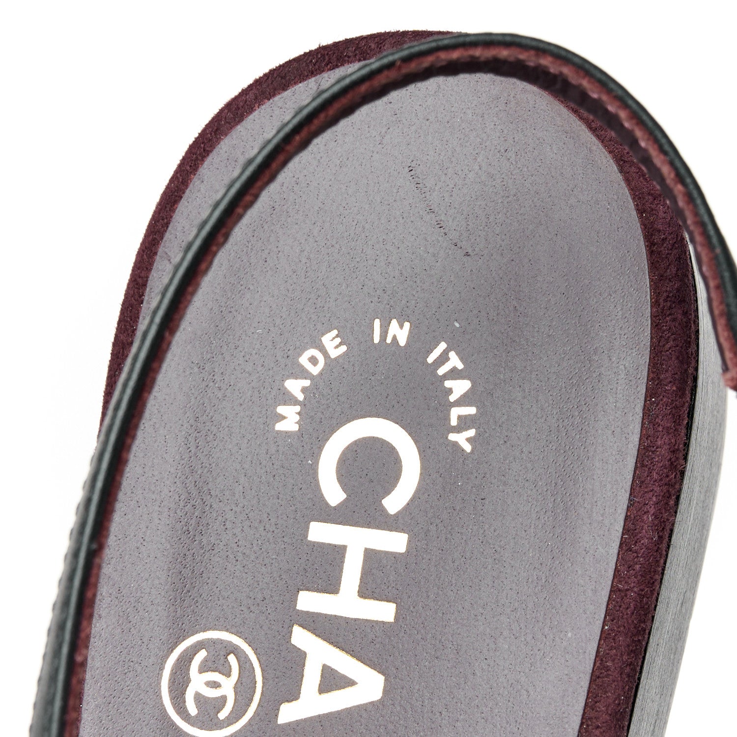 Chanel Suede Patent Crystal CC Cap Toe Slingback Flats 37.5 Burgundy Black 9 of 11