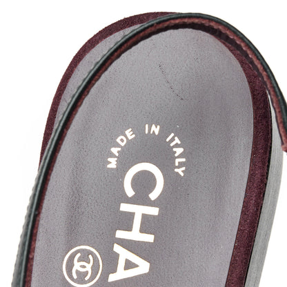 Chanel Suede Patent Crystal CC Cap Toe Slingback Flats 37.5 Burgundy Black 9 of 11