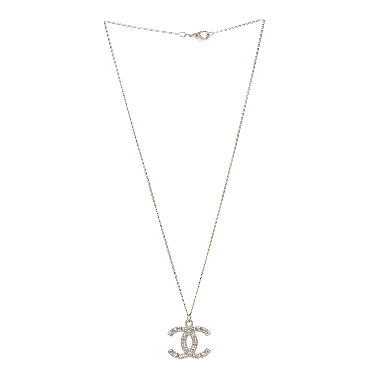 Chanel Crystal Timeless CC Necklace Silver 3 of 4
