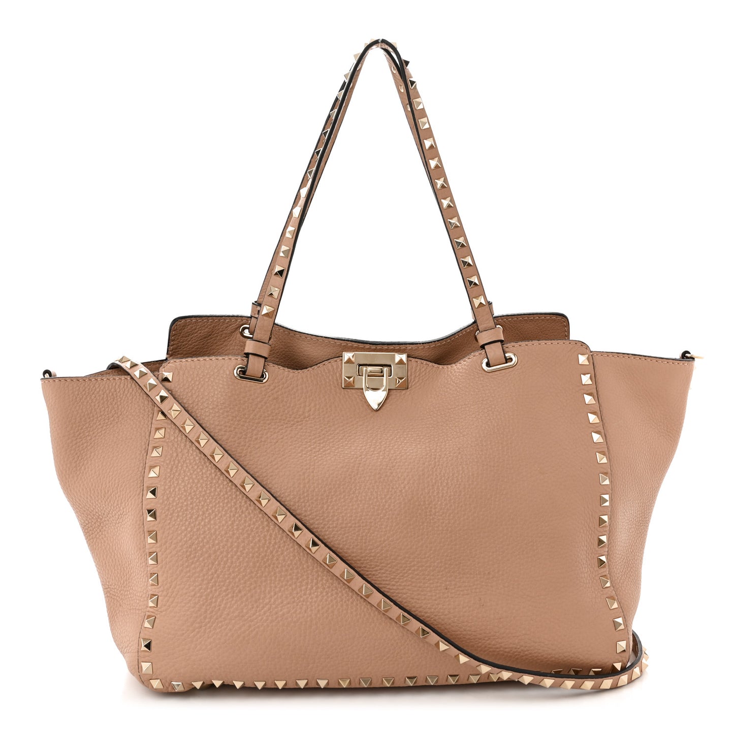 Pebbled Calfskin Medium Rockstud Tote Skin Sorbet