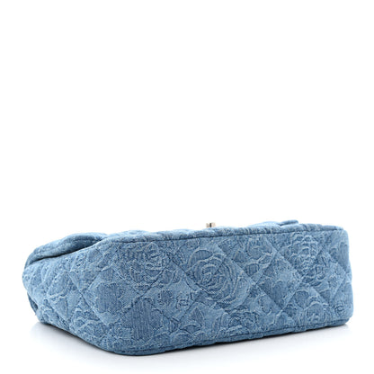 Chanel Denim Quilted Medium Camellia Sweetheart Flap Blue 4 of 10