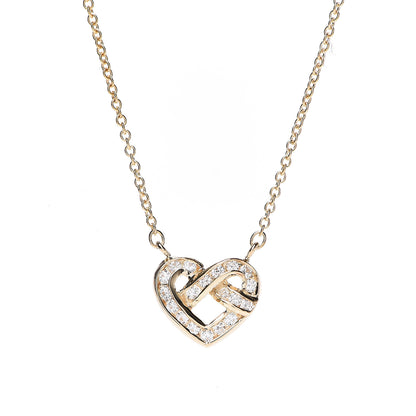 Tiffany 18K Yellow Gold Diamond Heart Knot Pendant Necklace 4 of 8