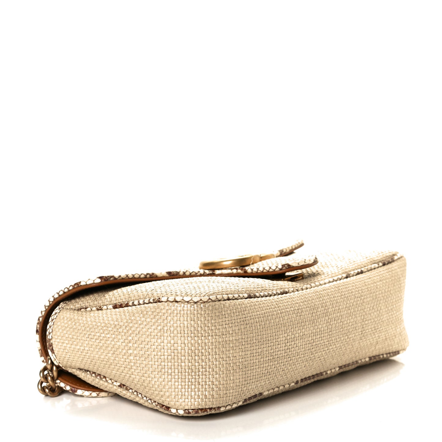 Raffia Elaphe Matelasse Small GG Marmont Shoulder Bag Natural Cream Brown