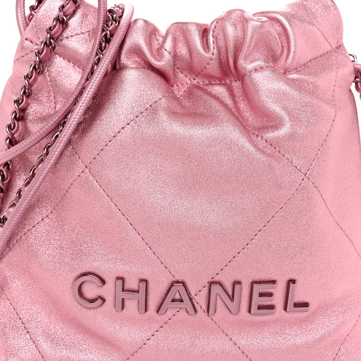 Chanel Metallic Lambskin Lacquered Monochrome Quilted Mini Chanel 22 Pink 8 of 11