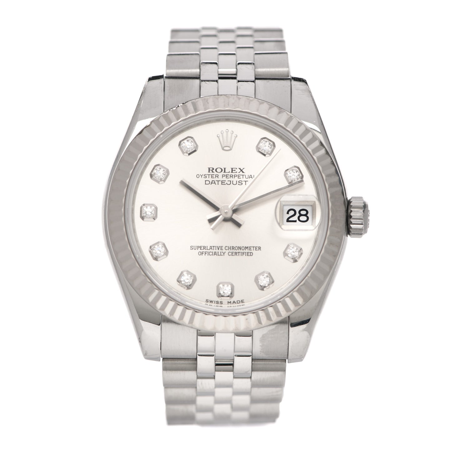 Stainless Steel 18K White Gold Diamond 31mm Oyster Perpetual Datejust Watch Silver 178274