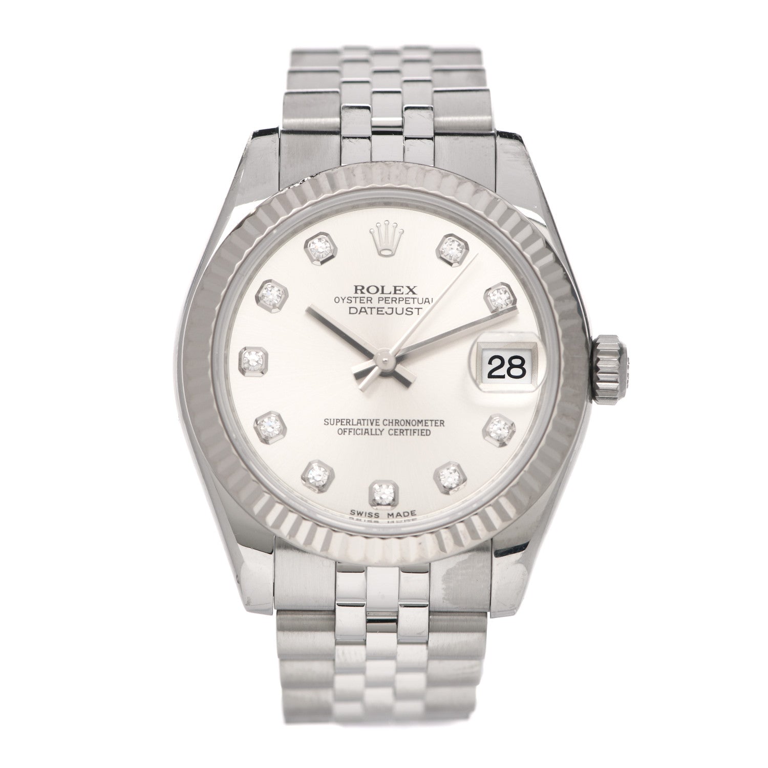 Rolex Stainless Steel 18K White Gold Diamond 31mm Oyster Perpetual Datejust Watch Silver 178274 1 of 5