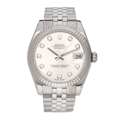 Rolex Stainless Steel 18K White Gold Diamond 31mm Oyster Perpetual Datejust Watch Silver 178274 1 of 5